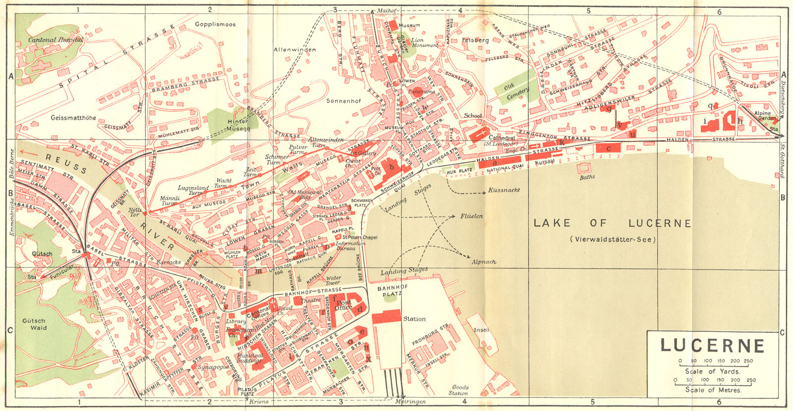 SWITZERLAND. Lucerne 1923 old antique vintage map plan chart